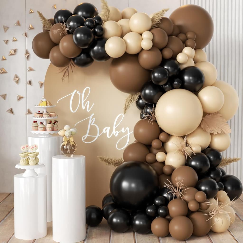 Kit 100 Balões Marrom Bege Preto Decoração Para Festa Com Bexigas Arco Desconstruido + Fita