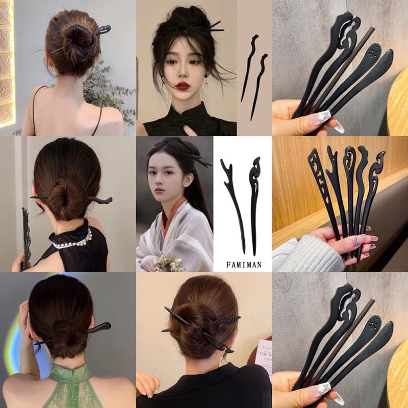 kit 1/2 par Palitos De Madeira Para Cabelo / Prendedor de Cabelo