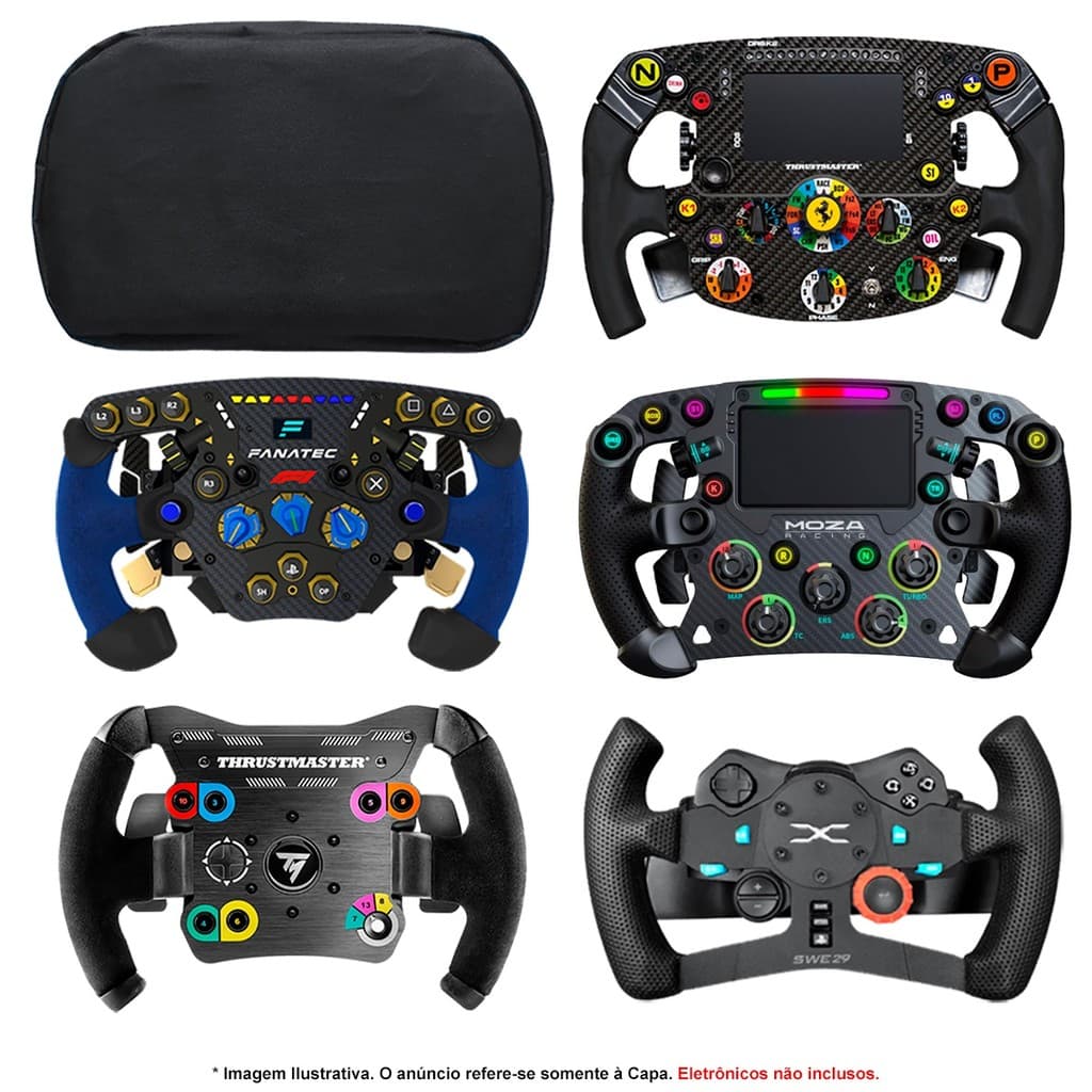 Capa Protetora p/ Add-On / Volante F1 Logitech Thrustmaster Fanatec Moza Racing até 28cm de Diâmetro