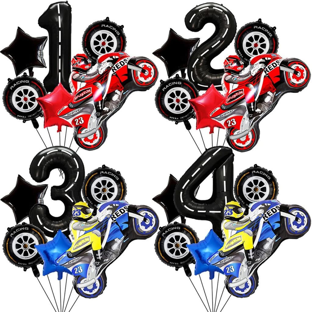 Balão Moto Corrida Número Grande Pista Motoqueiro Motocross Piloto Rodas Metalizado Largada