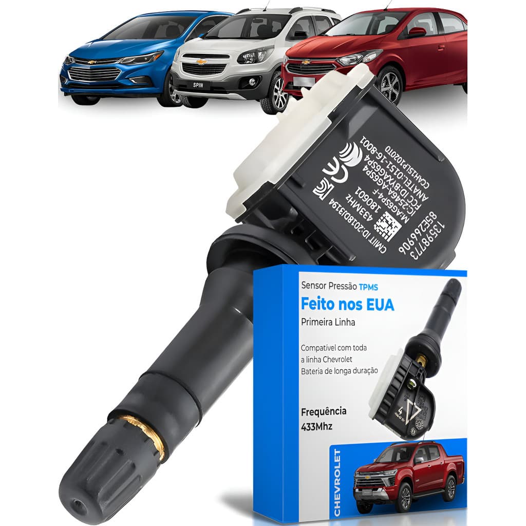 Sensor Pressão Tpms Pneu Cruze Onix Cobalt S10 Prisma Spin Tracker Trailblazer 433Mhz Calibragem
