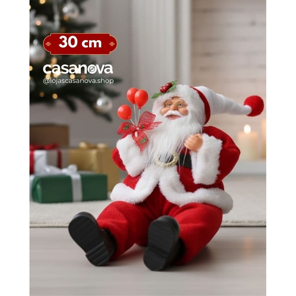 Papai Noel Sentado 30cm Vermelho/Branco – Decoração Natalina Premium