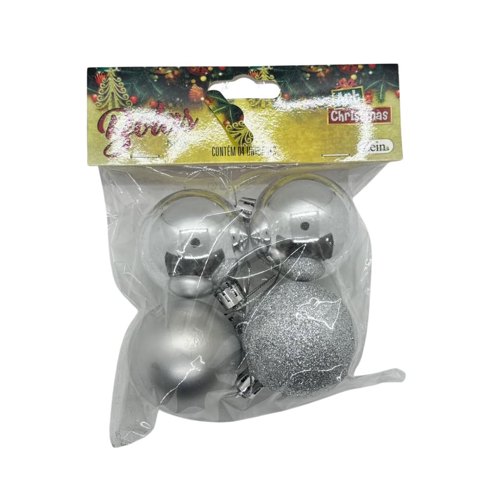 KIT 4 BOLAS DE NATAL PRATA 5CM