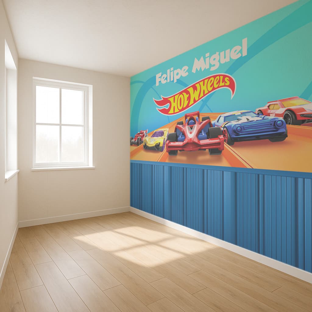 Papel de Parede Hotwheels com Ripado Azul