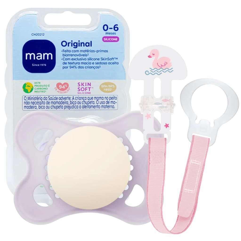 Kit Chupeta Mam 0-6m Lilas + Prendedor De Chupeta Clip