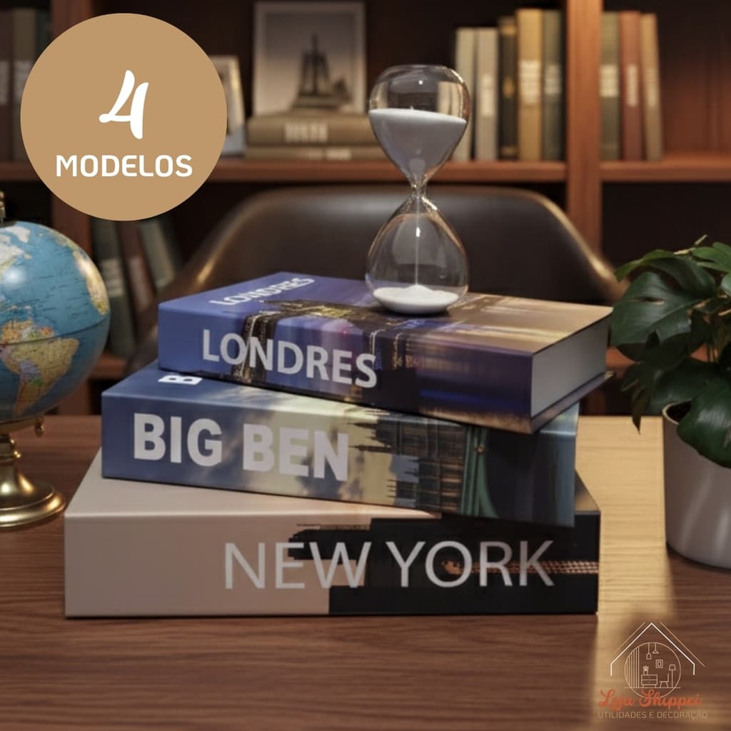 Kit 3 Livros Decorativos Caixa Organizadora Fake Porta Objetos Luxo Sala Quarto Estante Decoração