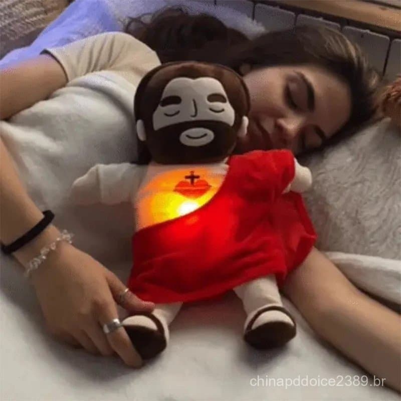 38Cm Jesus que Respira Brinquedo de Pelúcia Jesus Vermelho e Azul