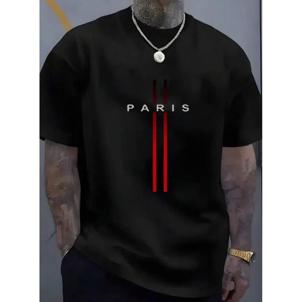 CAMISETA 100% Algodao Masculina listra Paris Manga Curta Estampada Malha 30.1 Confortavel