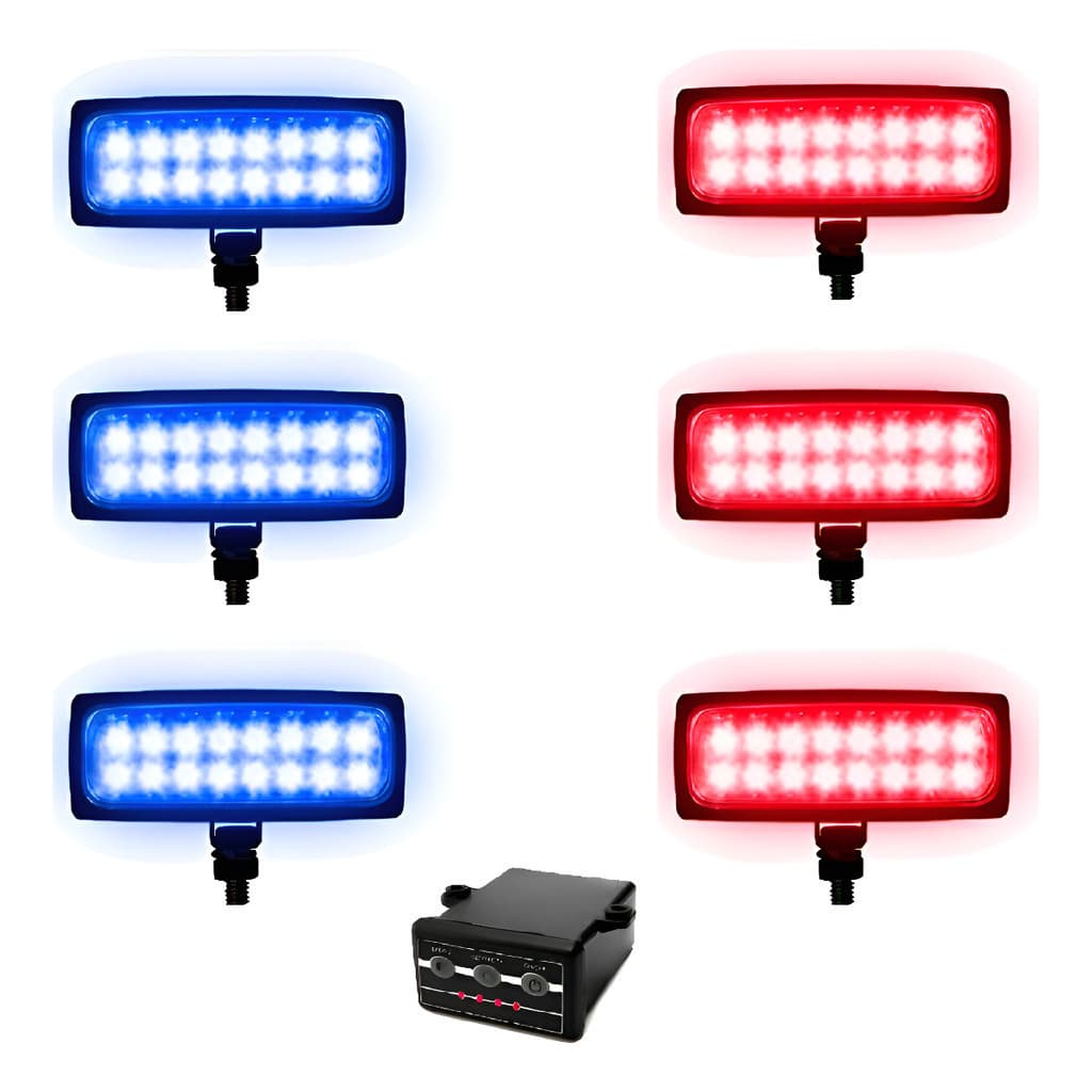 Estrobo 12v Milha Farol Led Azul Vermelho 6 Farol Carro Moto