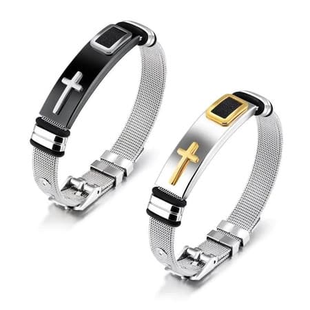 Ajustável titânio aço cruz pulseira masculina estilo religioso moda na moda pulseira masculina única All-Match jóias