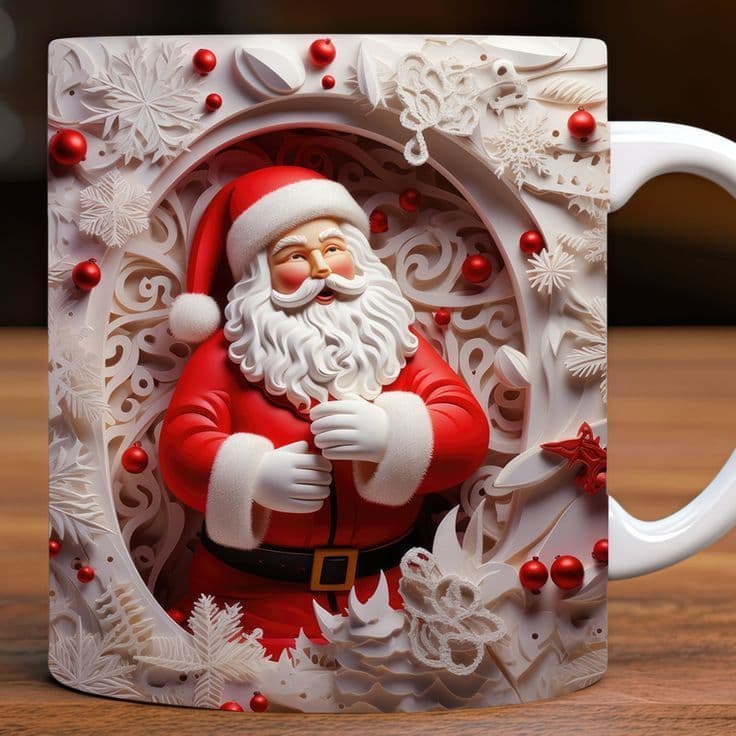 Caneca Natal Papai Noel Presente Natalino Festas Personalizada Efeito 3D Xícara 325 ml