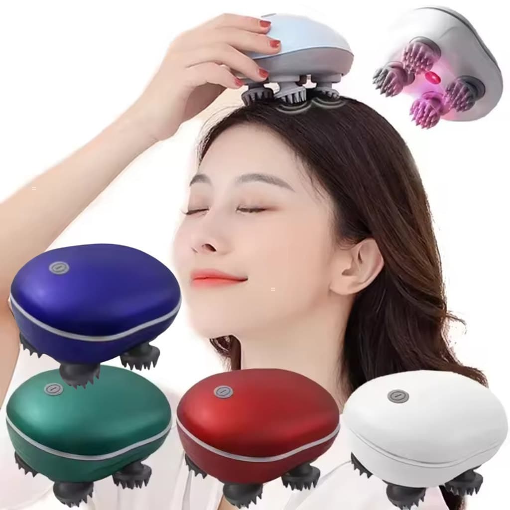 Massageador Elétrico Recarregável 3 Velocidades com 4 Cabeças | Corpo e Cabeça | Bivolt
