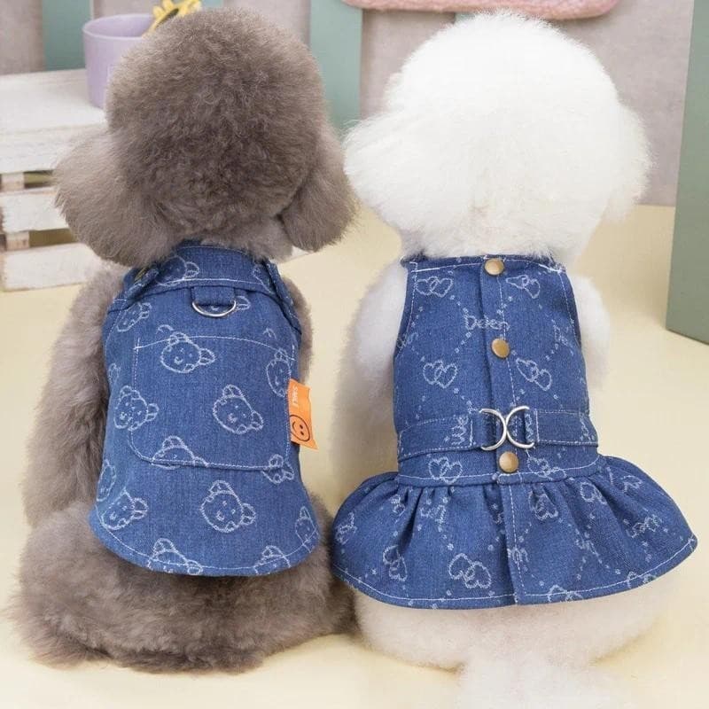 Vestido Jeans para Cães Love Jeans, Colete Peitoral de Luxo para Cães Pequenos, Saia Suspensa com Estampa Fofa para Filh