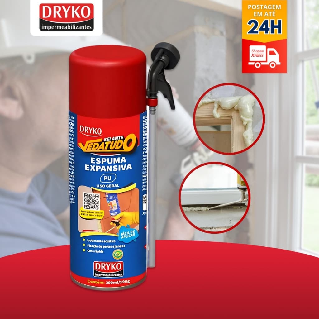 Kit Espuma Expansiva Selante Vedatudo 300ml - Dryko