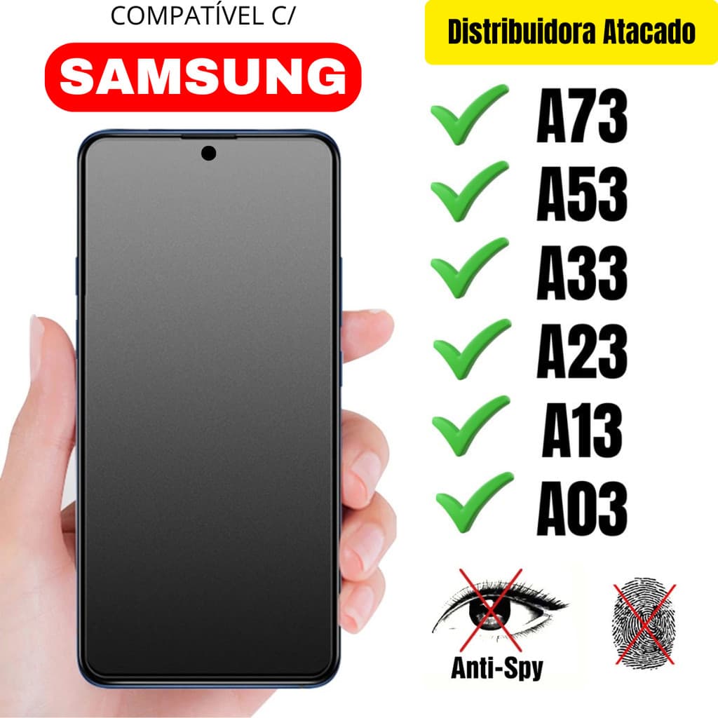 Película Cerâmica Privacidade Fosca 3D P/ Samsung A73 / A53 / A33 / A23 / A13 / A03 Matte AntiSpy