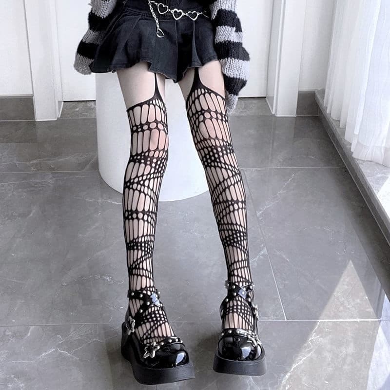 Leggings com cinto de liga para pés, moda feminina, rede arrastão invisível de alta qualidade, cintura alta, coxa, Super
