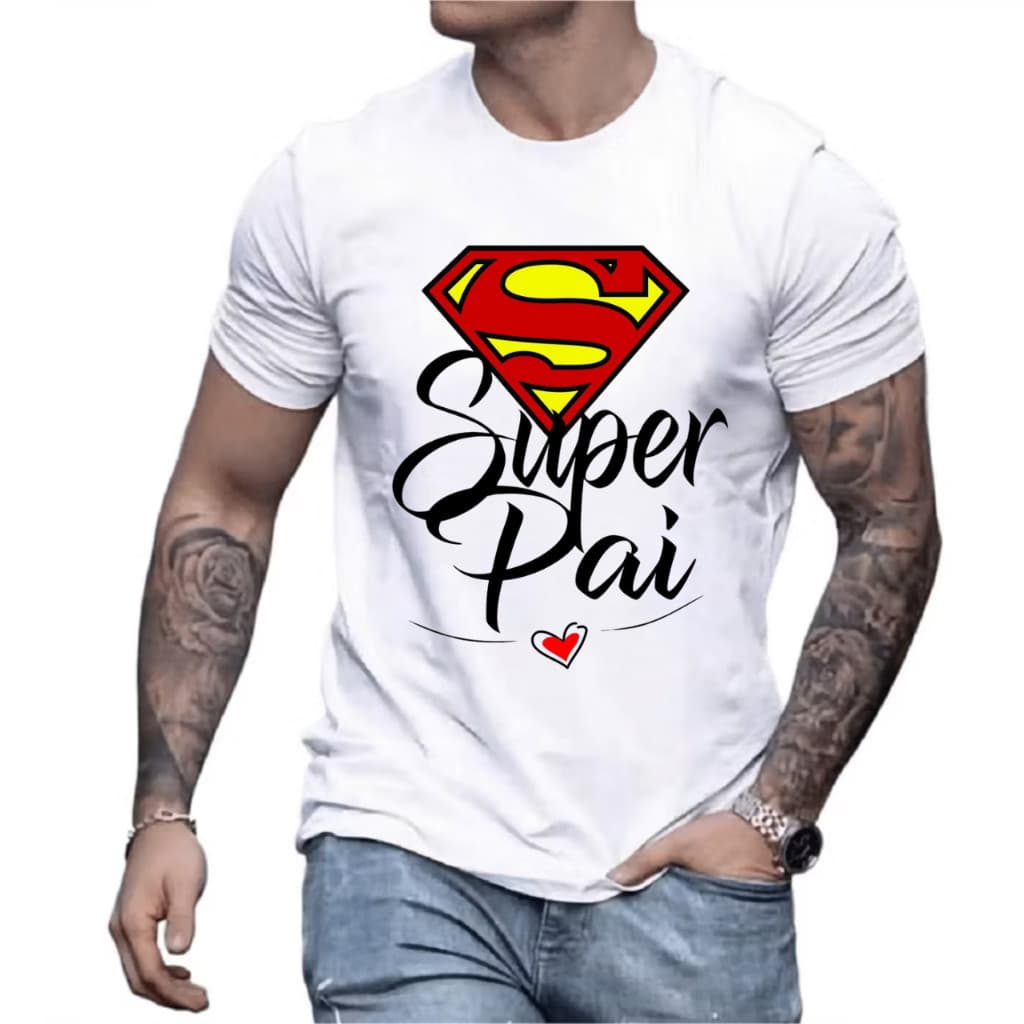 Camiseta Camisa Algodão Masculina Estampada Super Pai Camisa Personalizada Dia Dos Pais 100%  P ao GG Premium Blusa Envi