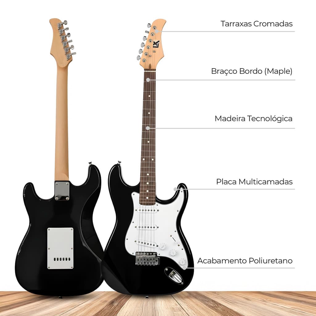 Guitarra Eletrica 39" preta Launx