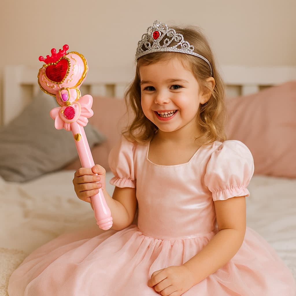 Kit Varinha Mágica de Princesa com Coroa, Anel e Bob – Fantasia Infantil Completa