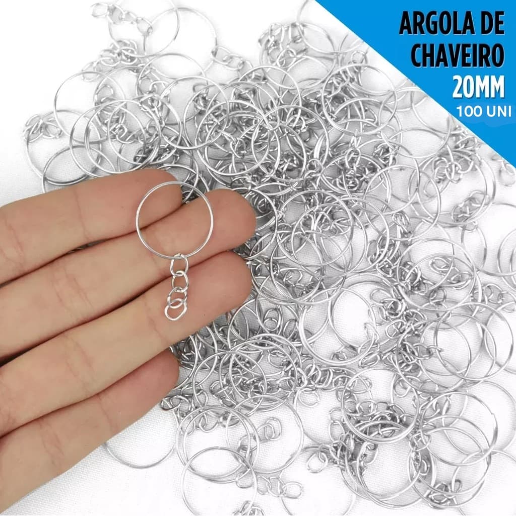 Argola De Chaveiro Simples - 20mm - Pct C/100 Unid. Cor:Prata