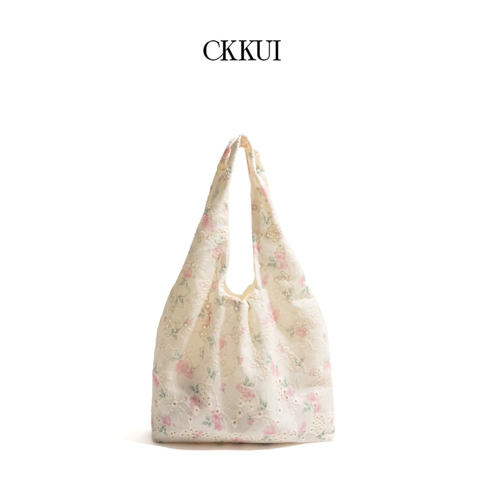 CKKUI Estilo Pastoral Rosa Floral Bolsa Feminina Estilo 2025 Início do Verão Desgaste Senhora Bolsa All-Match Bolsa de O