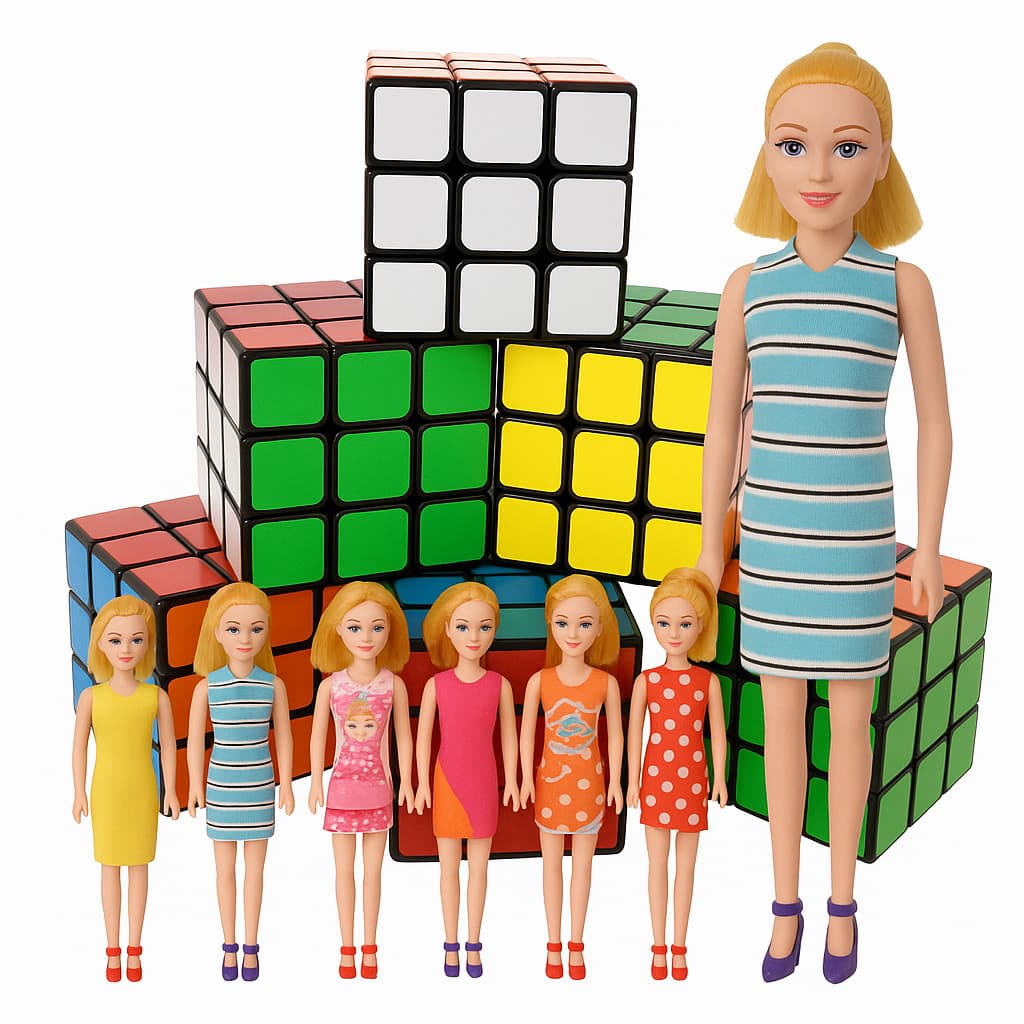 Kit Até 30 Boneca E cubo Mágico Atacado Doação Natal Prenda Brinde Lembrancinha 1,99 Magrela Menino Menina