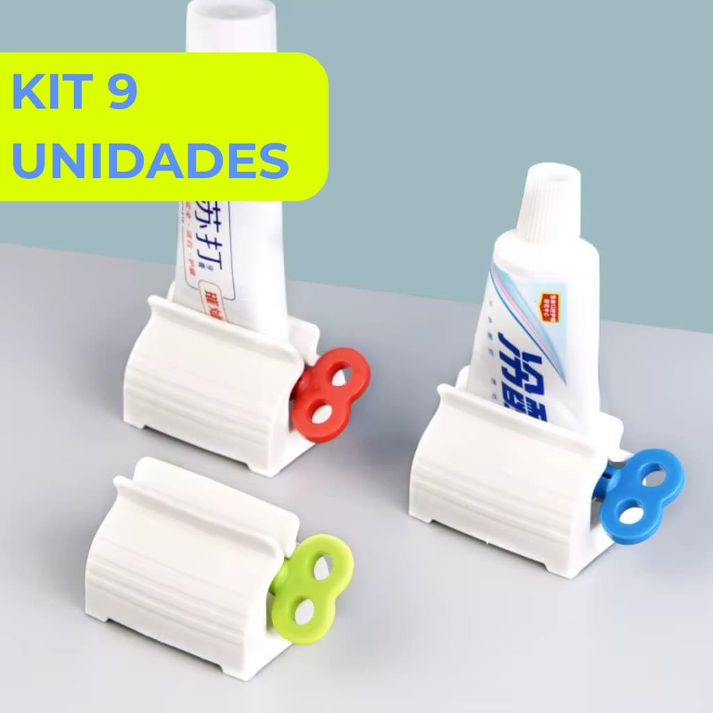 Kit 9 Espremedores de Pasta de Dente Giratório Evita Desperdício Design Inovador