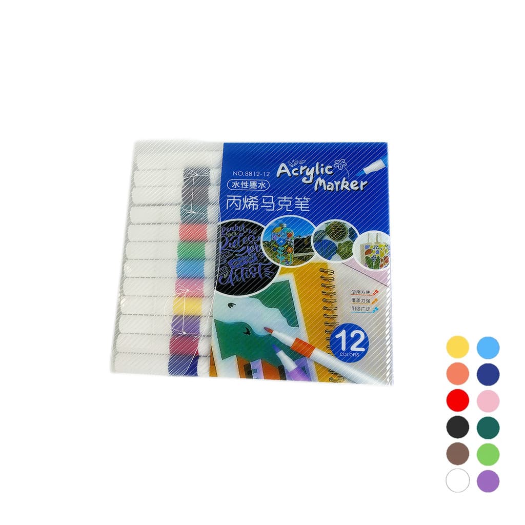 Kit de Canetinhas Marcadores Acrílicos Ponta Fina -12 Cores