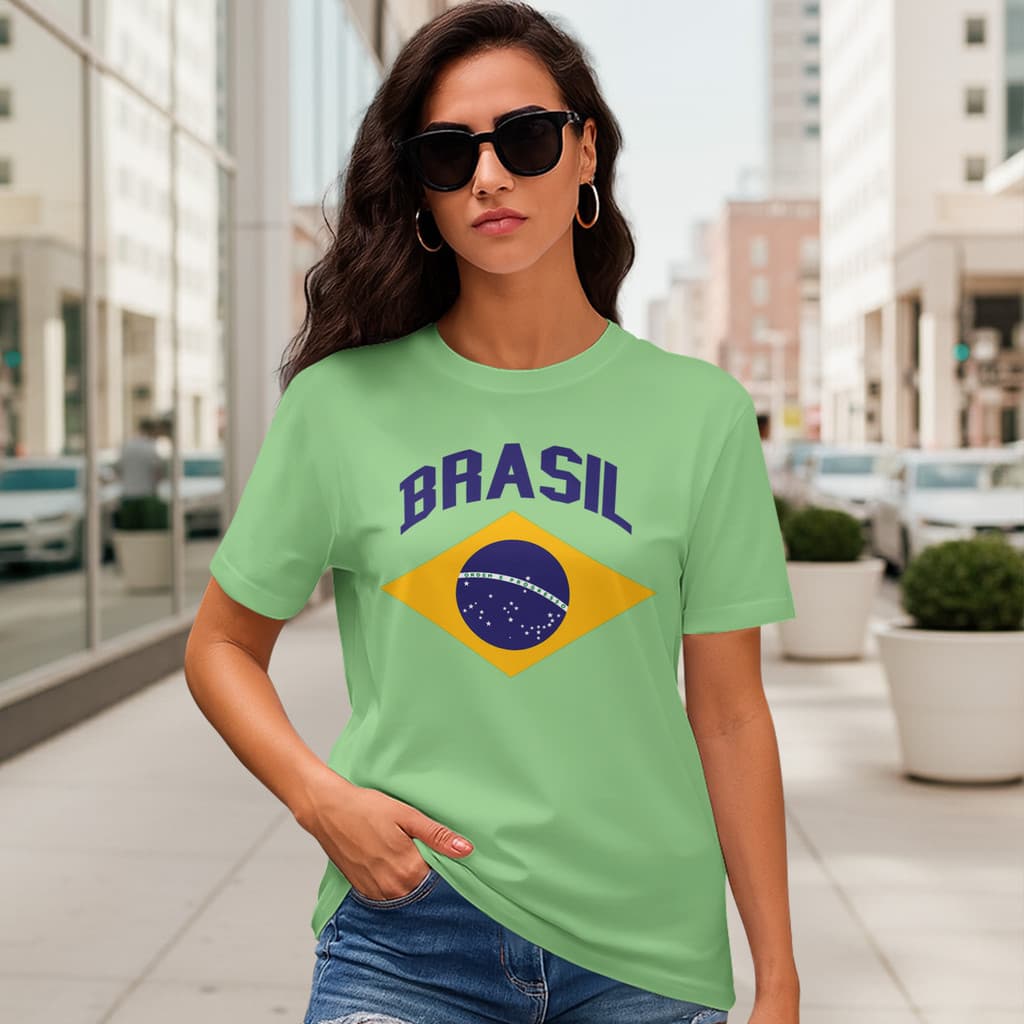Camiseta Feminina Bandeira do Brasil Camisa Seleção Estilo Torcedora Algodão