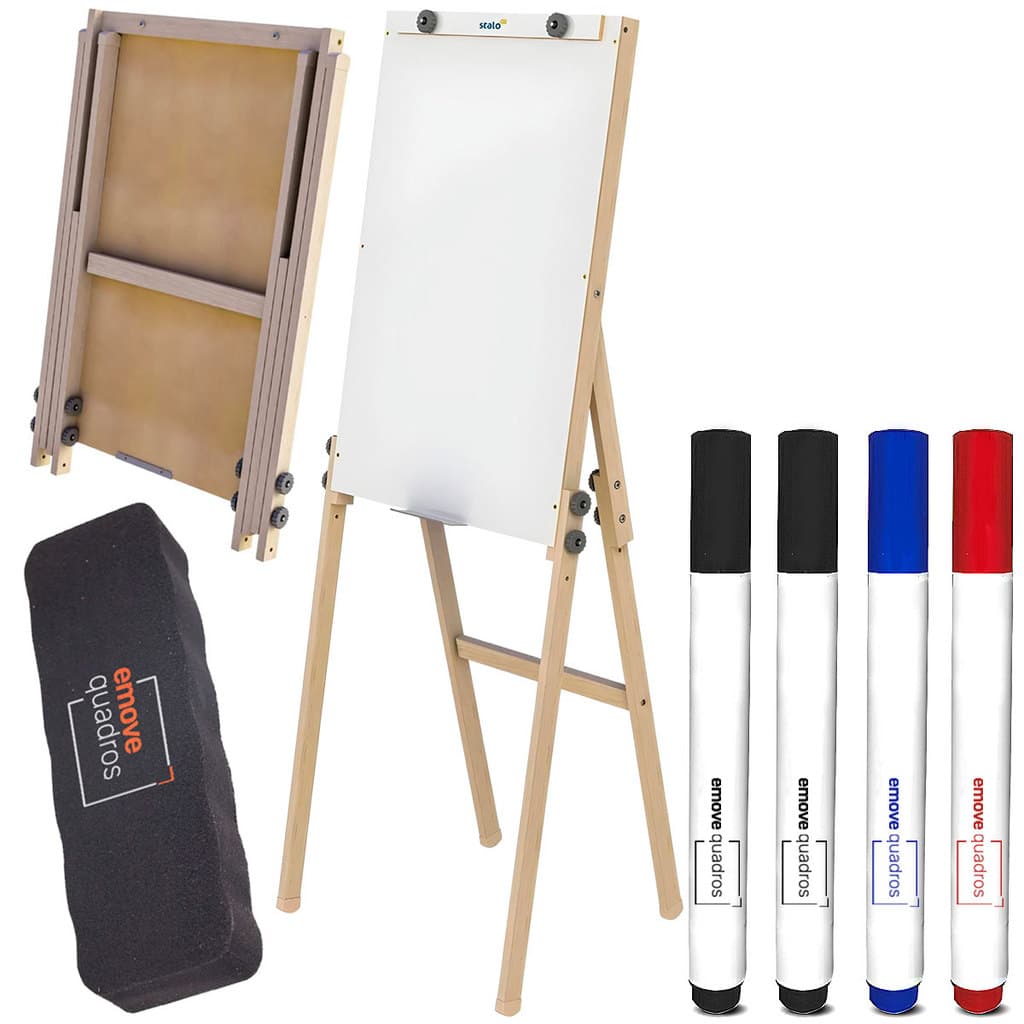 Cavalete Flip Chart Soft Dobrável Quadro Branco Lousa + 4 Canetas 1 Apagador