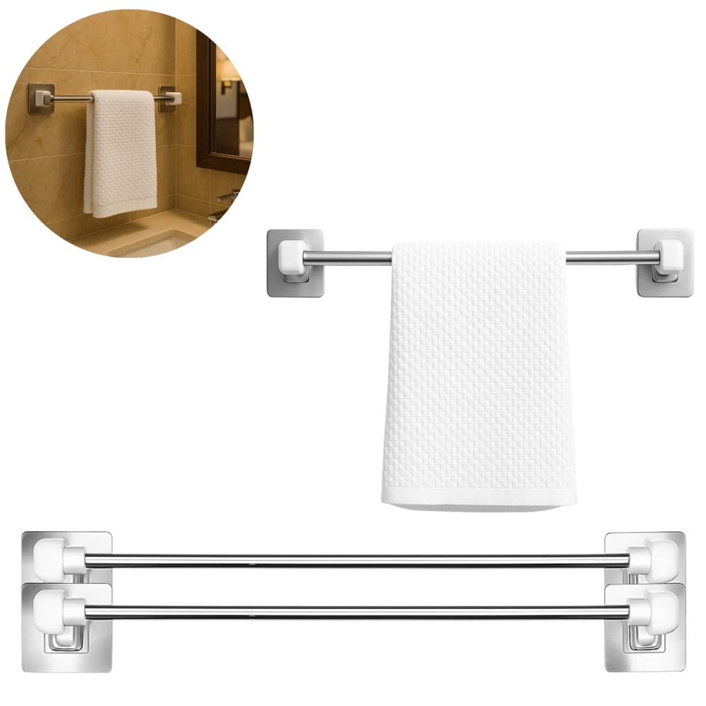2 Suportes Porta Toalha Inox Adesivo De Rosto Barra de 44,5cm