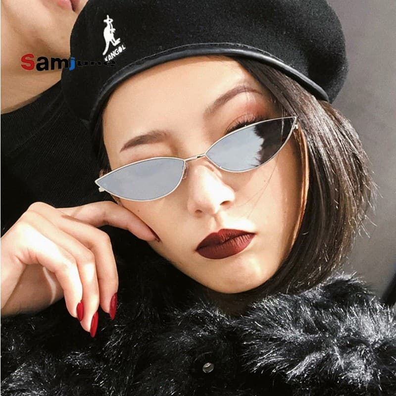 ✨ Estoque Pronto Moda Feminina Olho De Gato Metal Óculos De Sol Marca Designer Revestimento Clássico Vintage Su