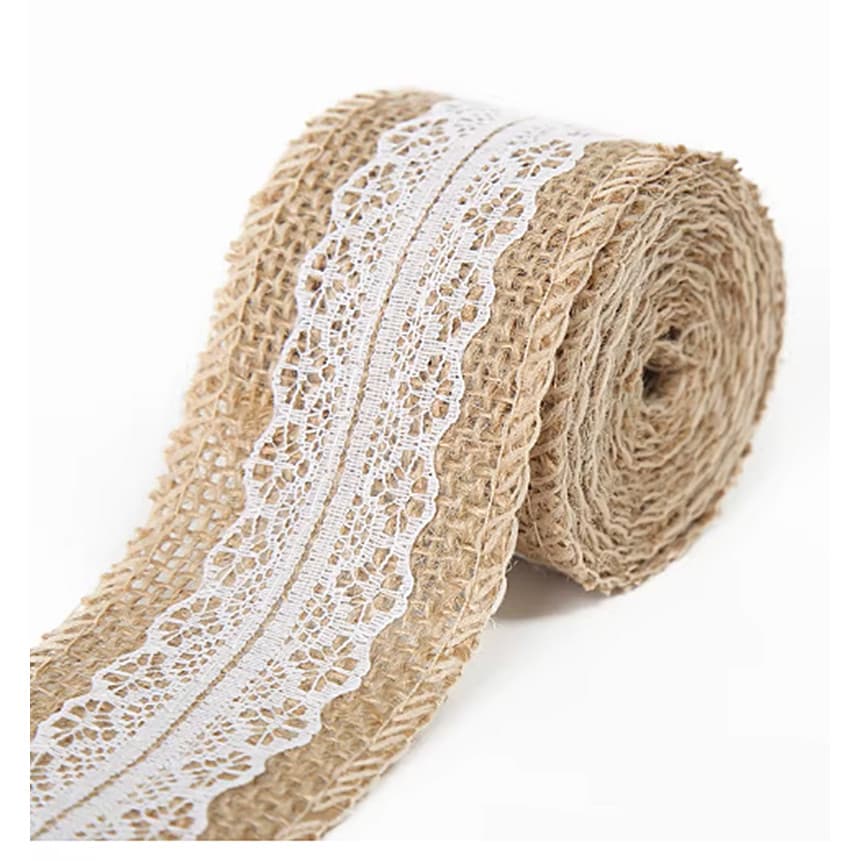 Fita De Juta Com Renda 5,5cm Larg X 2 Metros - Natural Cru
