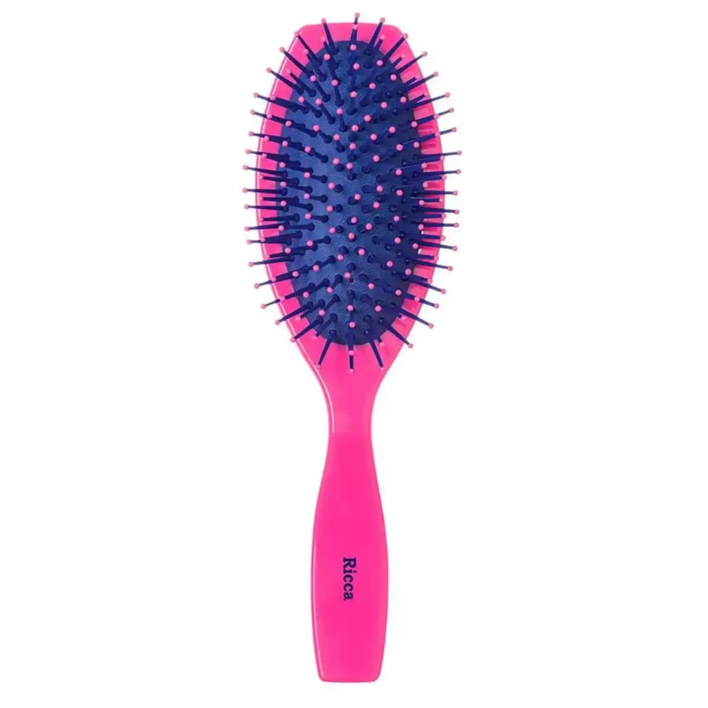 Escova de Cabelo Ricca Oval Rosa Pink Nylon Almofadada - Ref 2427