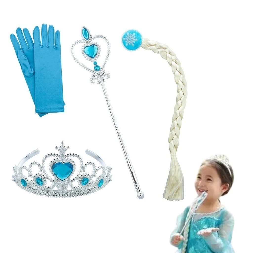 Kit Frozen Elsa Com Varinha, Coroa, Luva e Trança