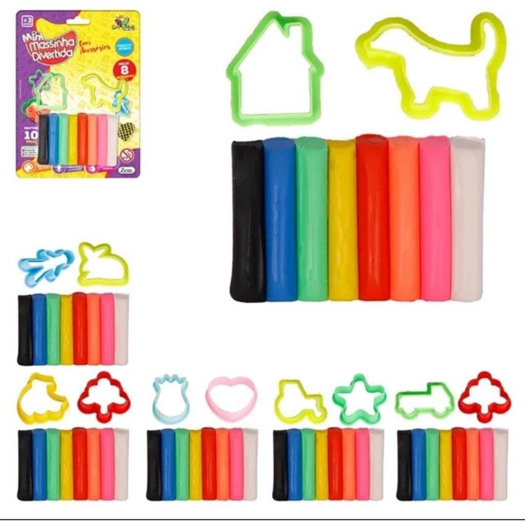 Kit Massinha de modelar divertida 8 massinhas +4 forminhas e um rolo