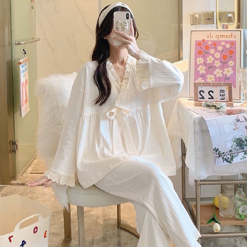 Pijamas de manga comprida femininos primavera outono novo estilo estilo princesa estilo japonês tamanho grande Loungewea
