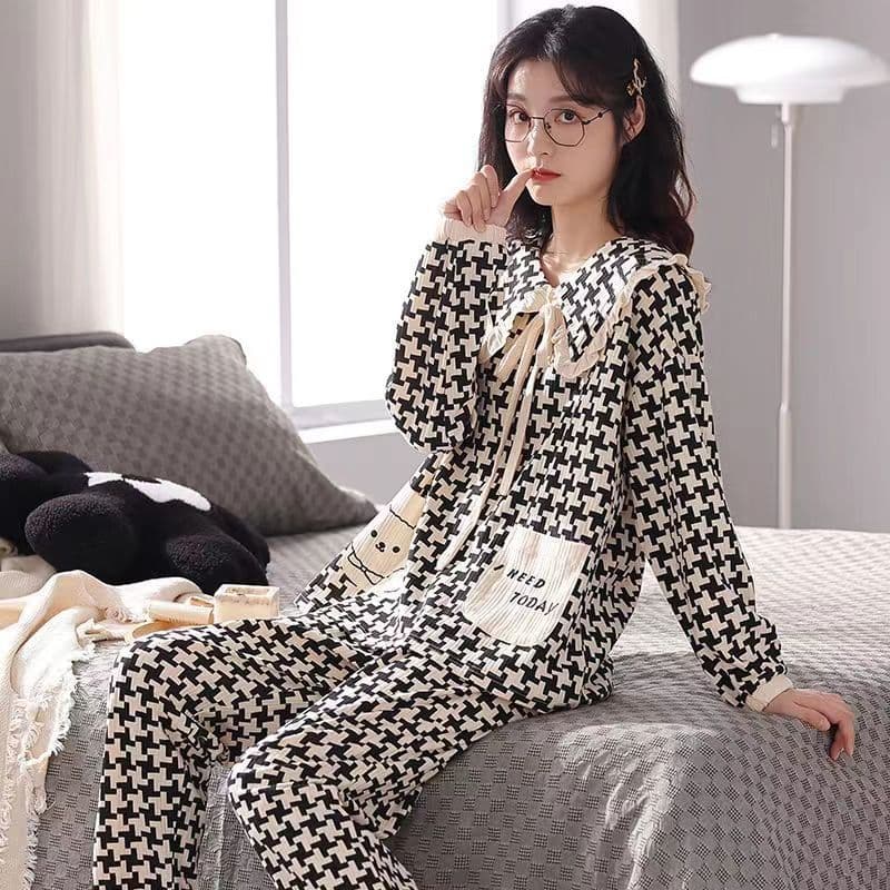 Pijamas femininos primavera verão simples novo estilo arco bonito doce estilo princesa meninas podem usar fora de casa r