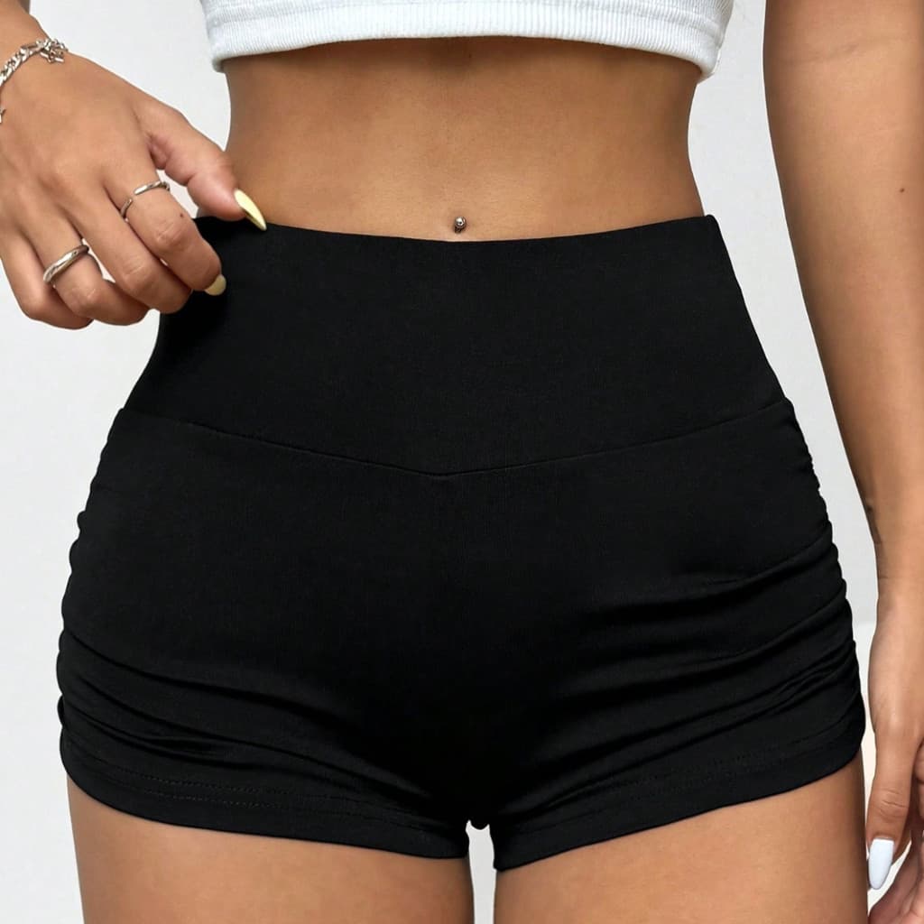 Short  Fitnes franzido lateral cós alta moderno tendência verão estiloso treino academia caminhada