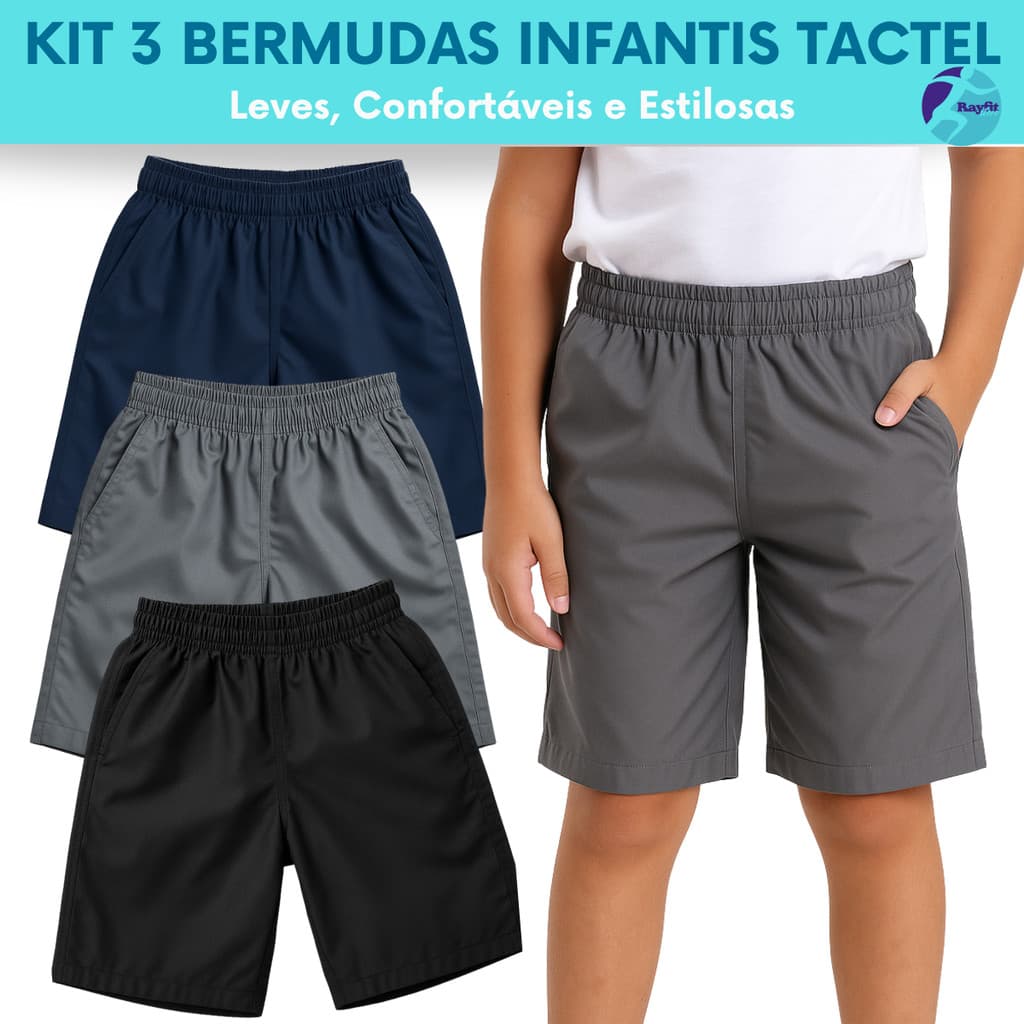 Kit 3 Bermudas Infantil em Tactel || Infantil Juvenil 10 a 16 Ideal para todas as ocasiões