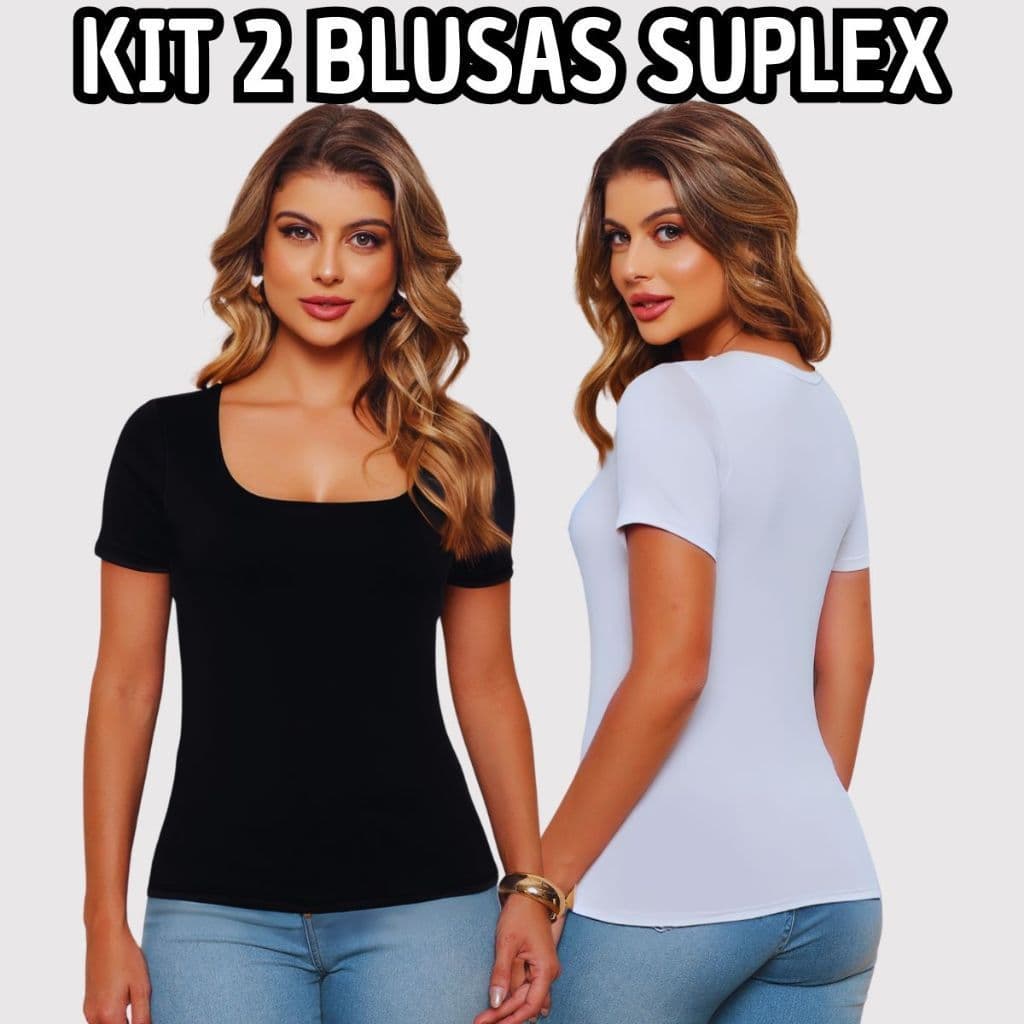 Kit 2 Blusas Femininas Suplex Premium Leve Justa Camiseta Segunda Pele Blusinha de Manga Sofisticada