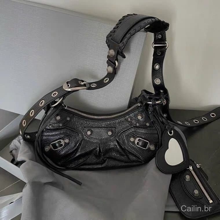 Mulher locomotiva axila rebitada 3 em 1 lua plissada um ombro crossbody bolsa de mulher