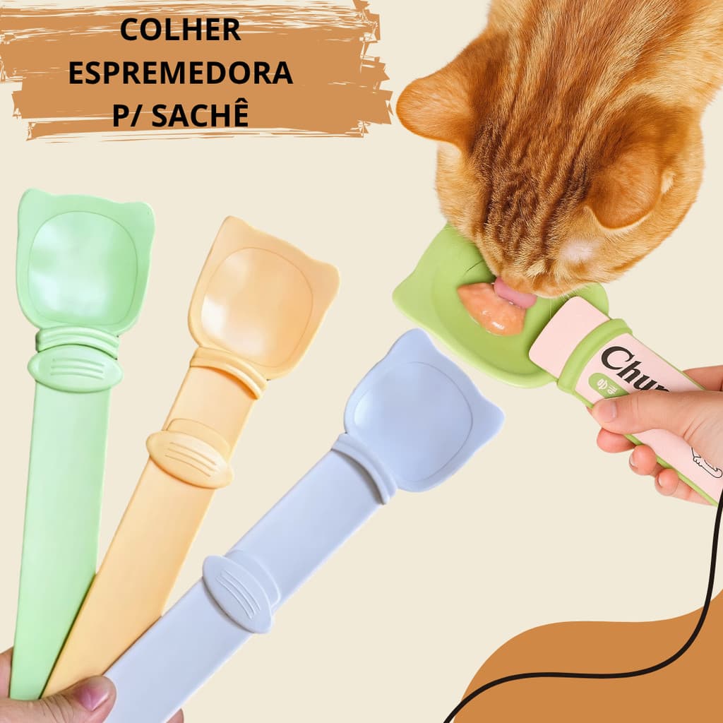 Colher Espremedora de Sachê Churu Para Gatos - Petisco Patê Chup