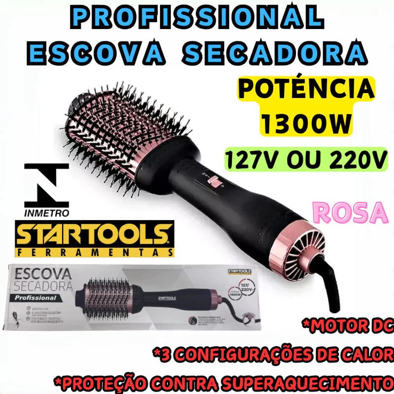Escova Secadora Cabelo Profissional Antioxidante Protege Hidrata Fios Bivolt 1300W Potente