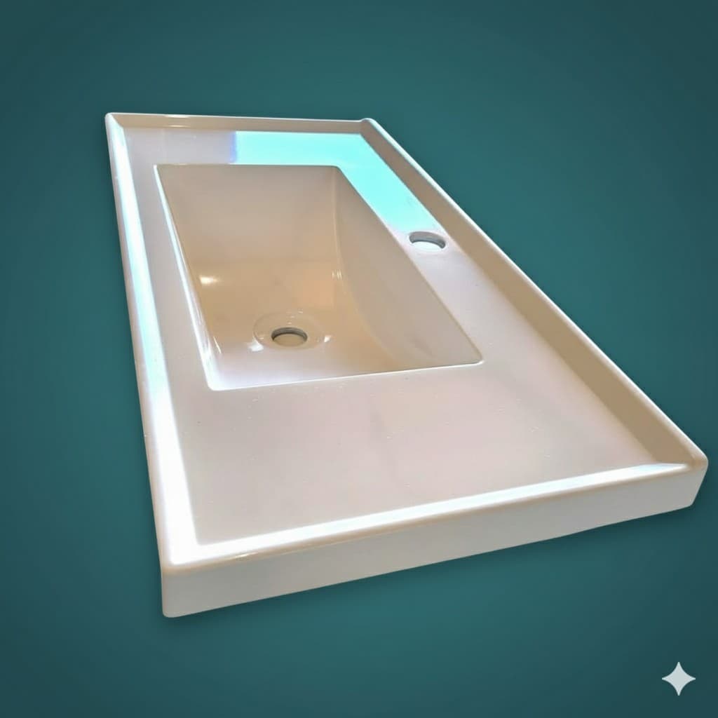 Pia de Banheiro com Cuba 60cm Lavatório Lavabo de Bancada Funcional e Resistente Moderna