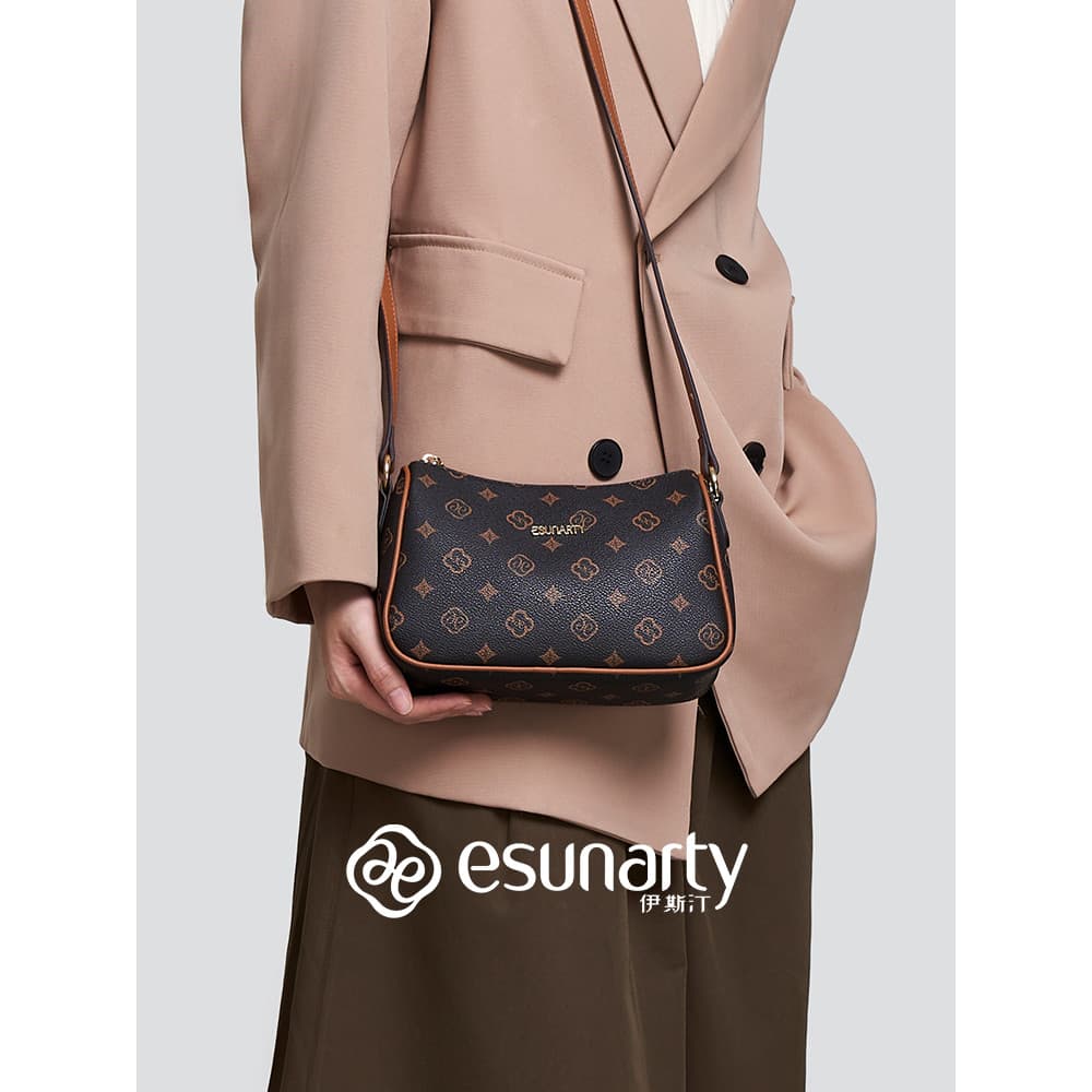 ESUNARTY Bolsa feminina 2024 novo estilo outono luz luxo axilas pequena bolsa Casual impressa bolsa mensageiro de ombro
