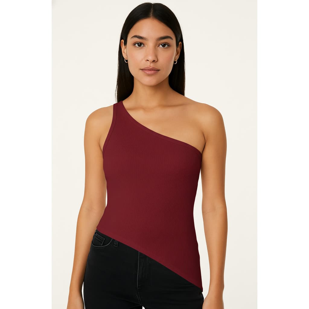 Blusa Assimétrica com Alça Única em Malha Canelada Verão Presente Entrega Rápida