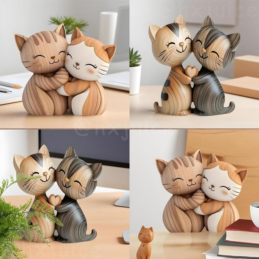 Casal Gato Escultura De Madeira Em Forma De Sinal Placa Ornamento 2D Mesa Decoração Amantes Animais Dia Dos Namorados Pr
