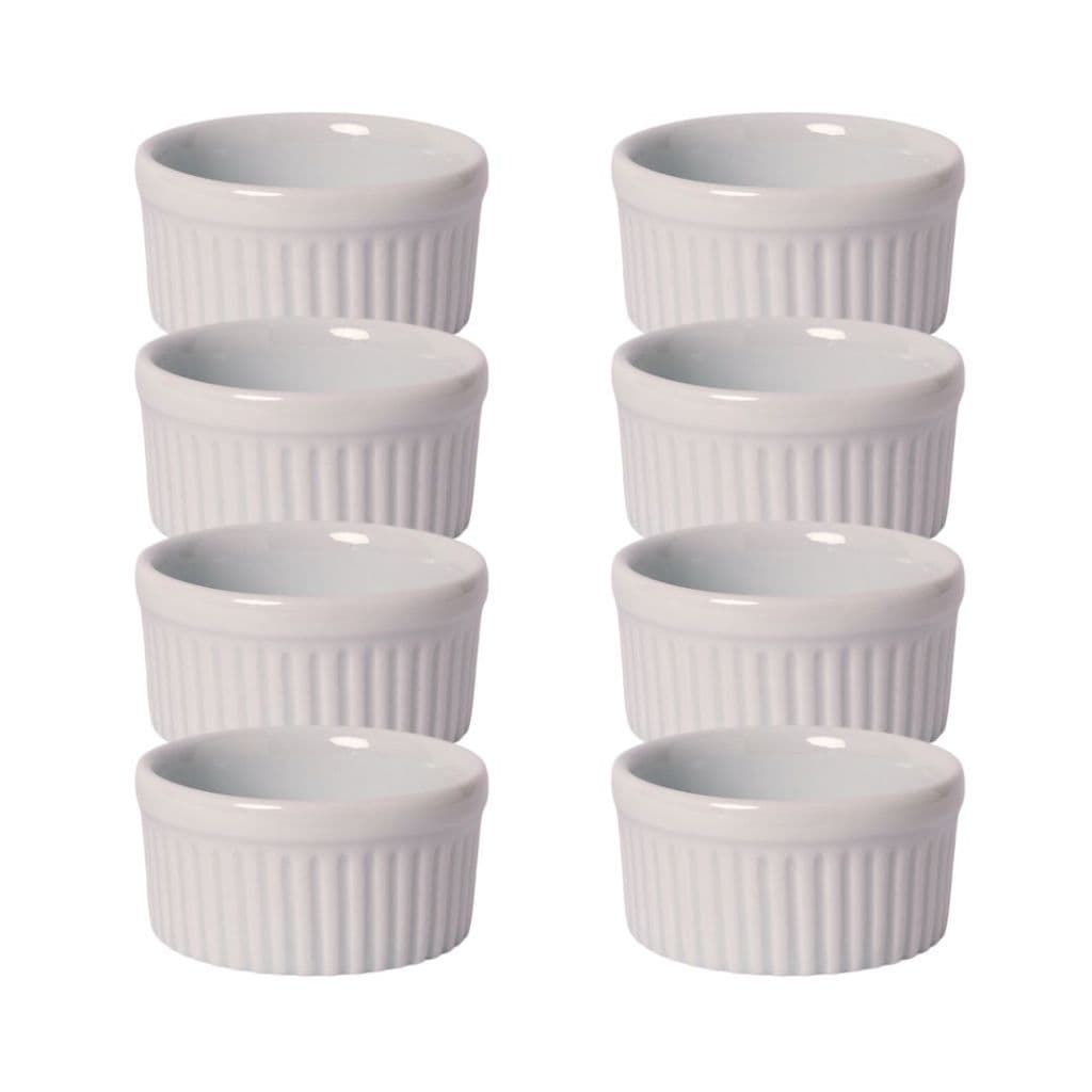 Kit 8 Ramekin Canelado 6,5cm 90ml em Porcelana Branca