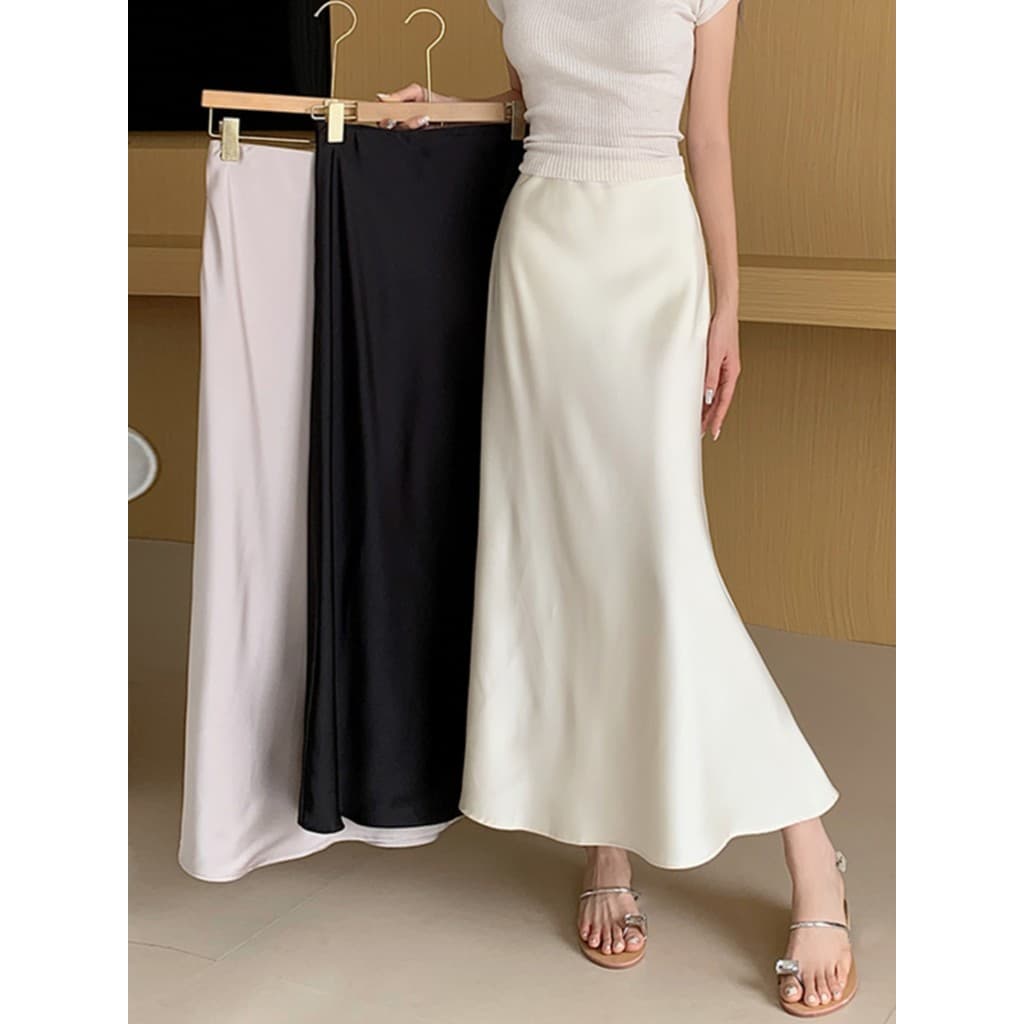 Saia rabo de peixe de cetim feminino Design nicho cintura alta mais magro olhar Hip saia verão comprimento médio saia Ca